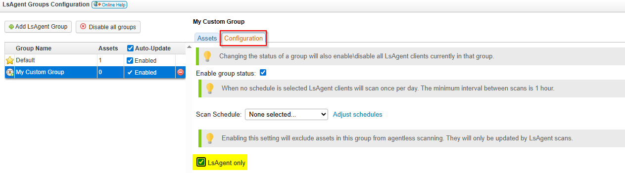 How can I ensure selected devices are scanned exclusively with LSAgent?